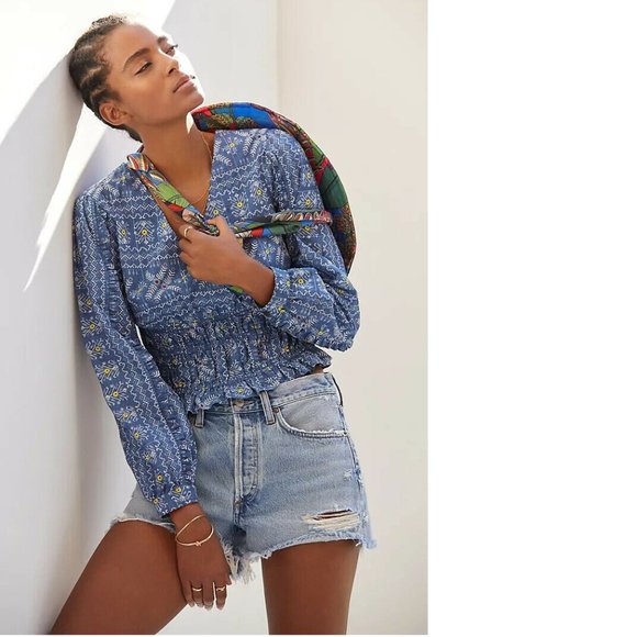 Anthropologie  Embroidered Smocked BLOUSE NEW with tag - Picture 1 of 7